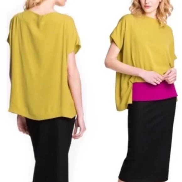 DVF 100% Silk Blouse | Mustard & Purple | P - Picture 1 of 7